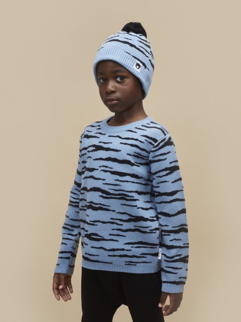 Huxbaby Boys Blue Wildcat Organic Cotton Knit Sweater - 12 Months